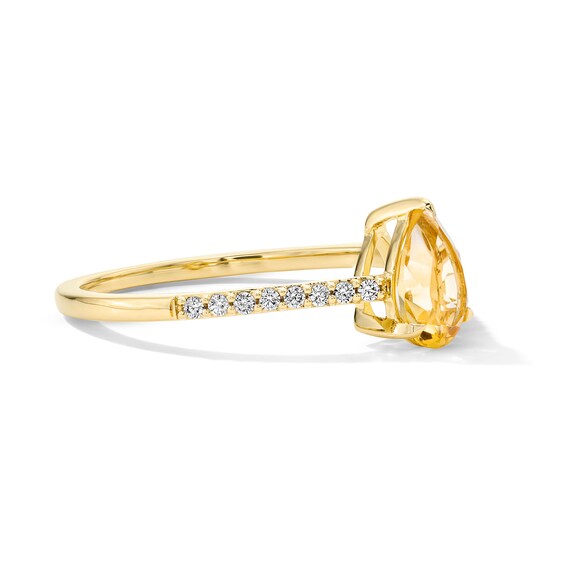 Pear-Shaped Citrine and 1/10 CT. T.w. Lab-Grown Diamond Ring in 10K Gold
