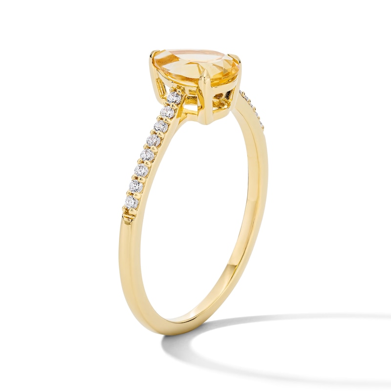 Main Image 5 of Pear-Shaped Citrine and 1/10 CT. T.W. Lab-Grown Diamond Ring in 10K Gold