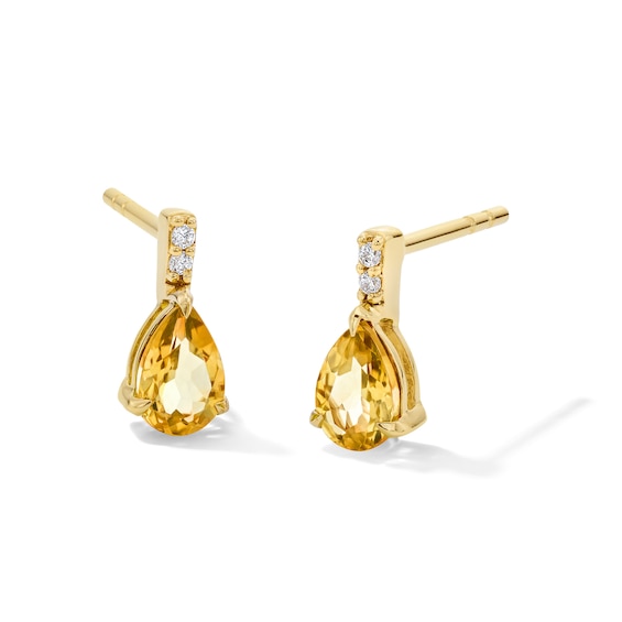 Pear-Shaped Citrine and Lab-Grown Diamond-Accent Drop Earrings in 10K Gold