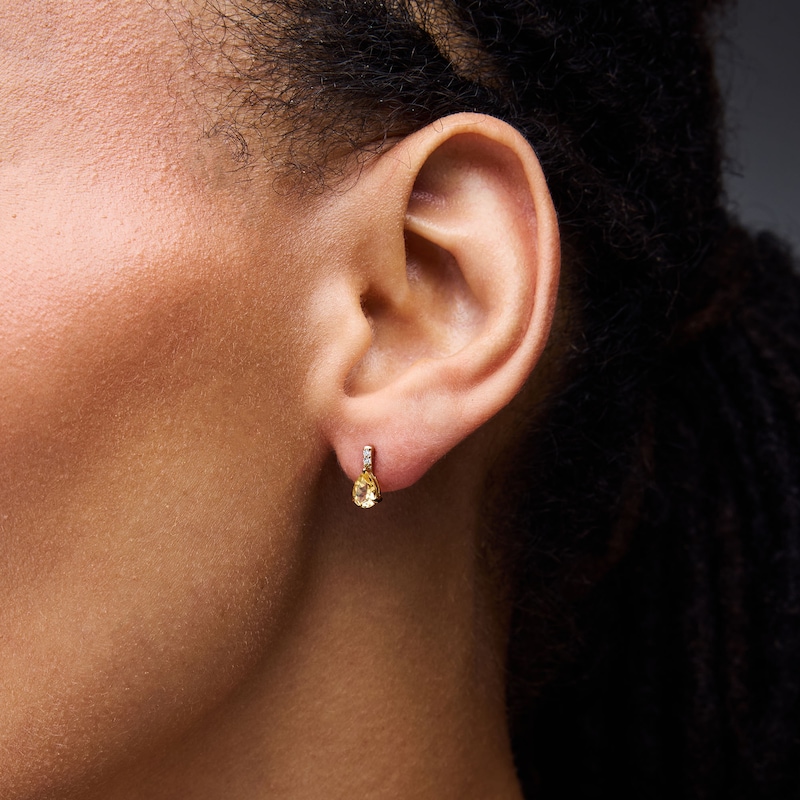 Main Image 2 of Pear-Shaped Citrine and Lab-Grown Diamond-Accent Drop Earrings in 10K Gold
