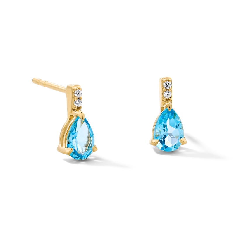 Main Image 1 of Pear-Shaped Swiss Blue Topaz and Lab-Grown Diamond-Accent Drop Earrings in 10K Gold