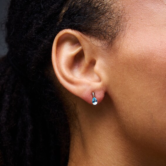 Pear-Shaped Swiss Blue Topaz and Lab-Grown Diamond-Accent Drop Earrings in 10K Gold