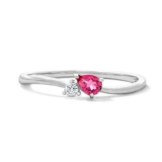 Pear-Shaped Pink Tourmaline and Lab-Grown Diamond Accent Bypass Ring in 10K White Gold (F/Vs2)