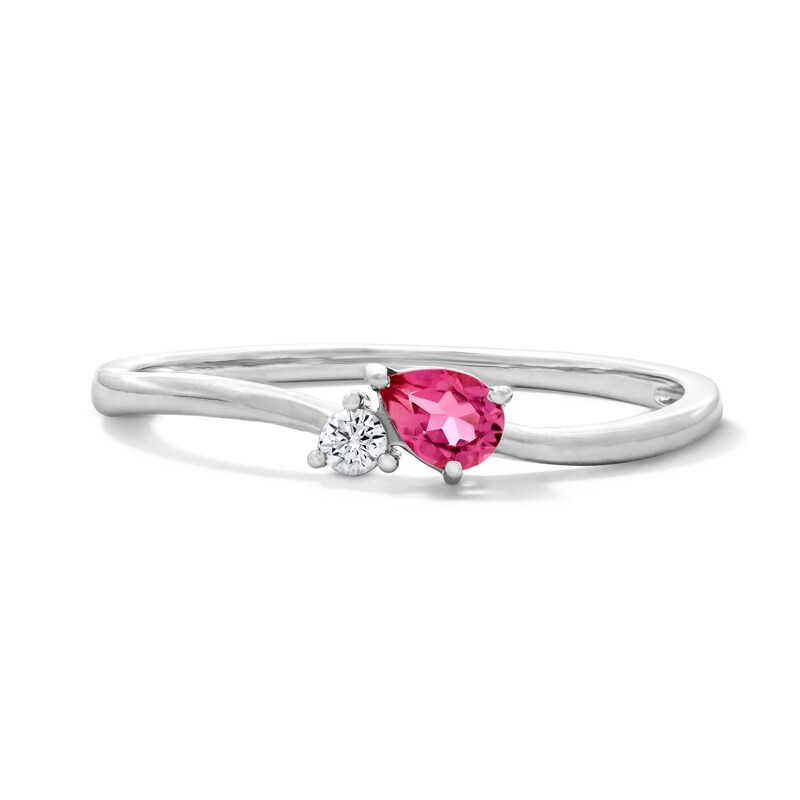 Main Image 1 of Pear-Shaped Pink Tourmaline and Lab-Grown Diamond Accent Bypass Ring in 10K White Gold (F/VS2)