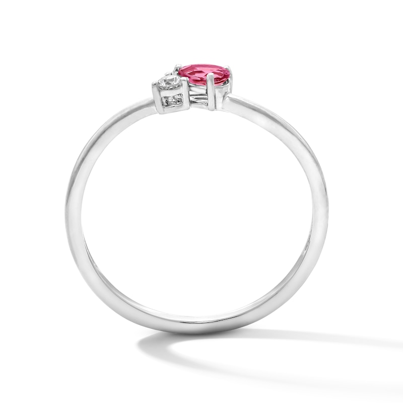 Main Image 2 of Pear-Shaped Pink Tourmaline and Lab-Grown Diamond Accent Bypass Ring in 10K White Gold (F/VS2)