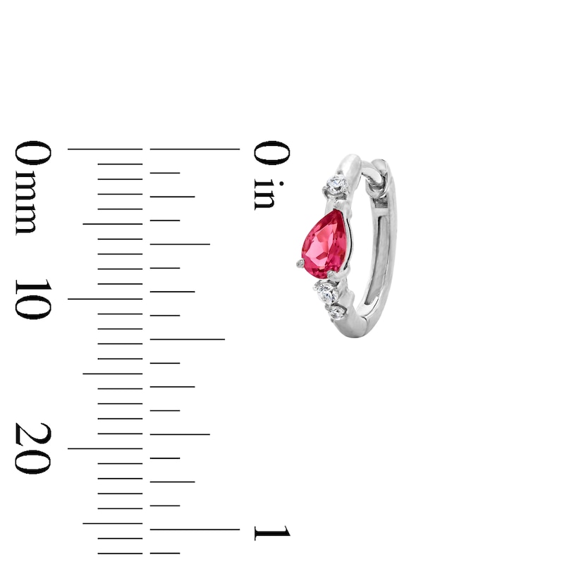 Main Image 2 of Pear-Shaped Pink Tourmaline and 1/15 CT. T.W. Lab-Grown Diamond Hoop Earrings in 10K White Gold (F/VS2)