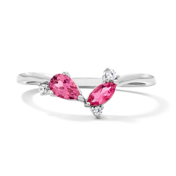 Pear-Shaped and Marquise-Cut Pink Tourmaline and Lab-Grown Diamond Accent Ring in 10K White Gold (F/Vs2)