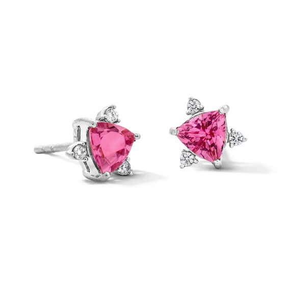 Trillion-Cut Pink Tourmaline and 1/15 CT. T.w. Lab-Grown Diamond Stud Earrings in 10K White Gold (F/Vs2)
