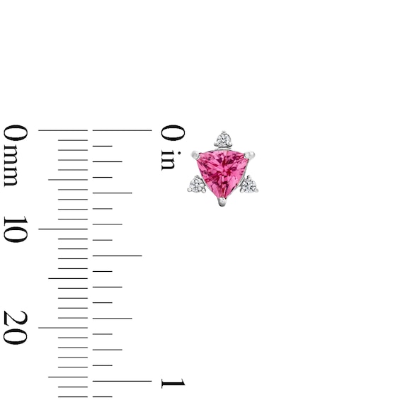 Trillion-Cut Pink Tourmaline and 1/15 CT. T.w. Lab-Grown Diamond Stud Earrings in 10K White Gold (F/Vs2)