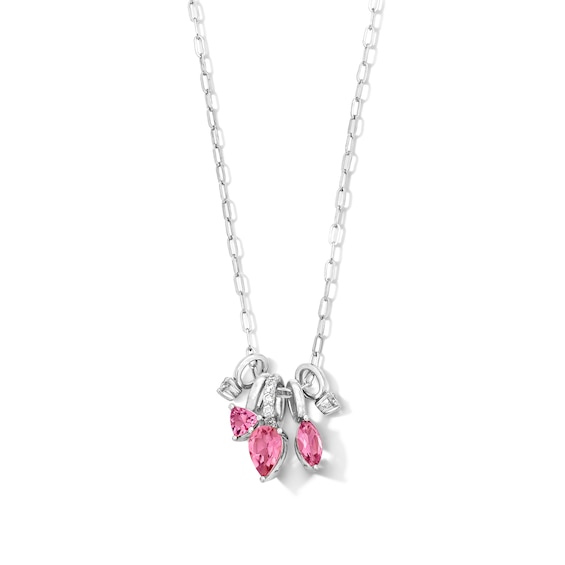 Pink Tourmaline and 1/10 CT. T.w. Lab-Grown Diamond Scatter Pendant in 10K White Gold (F/Vs2)