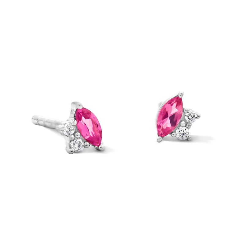 Main Image 1 of Marquise-Cut Pink Tourmaline and Lab-Grown Diamond Accent Stud Earrings in 10K White Gold (F/VS2)