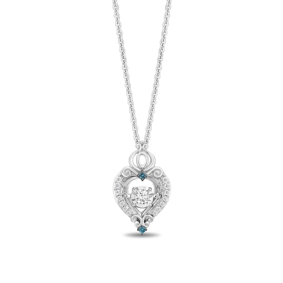 Enchanted Disney Cinderella London Blue Topaz and 1/6 CT. T.w. Diamond Heart Pendant in Sterling Silver - 19"