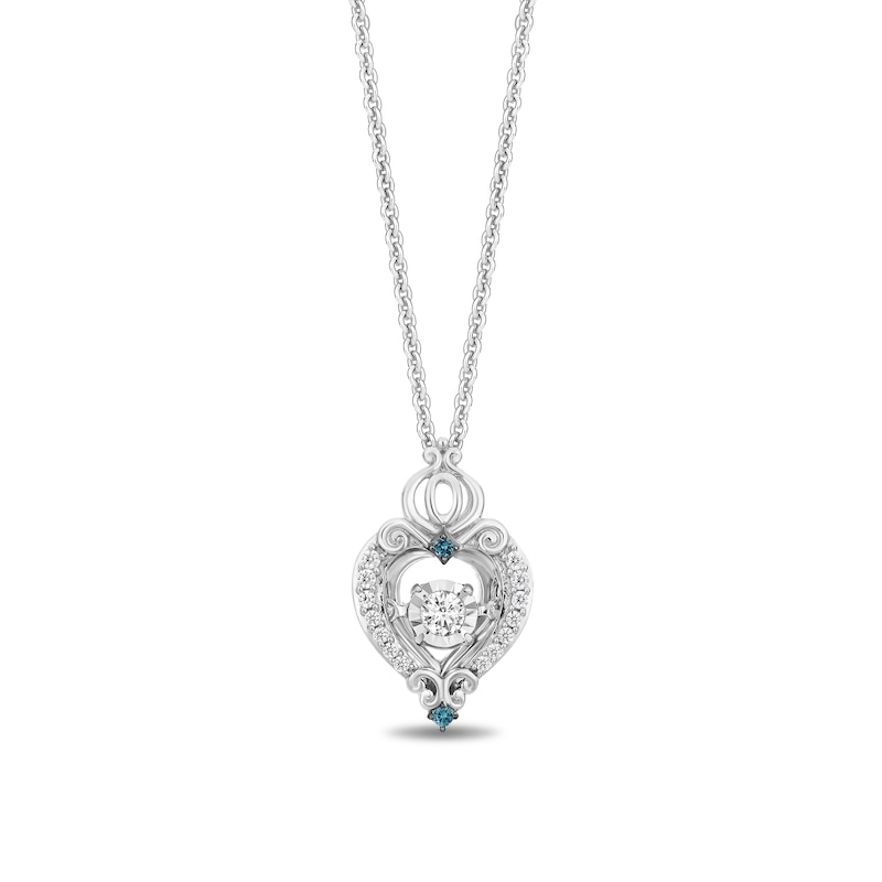Main Image 1 of Enchanted Disney Cinderella London Blue Topaz and 1/6 CT. T.W. Diamond Heart Pendant in Sterling Silver - 19"