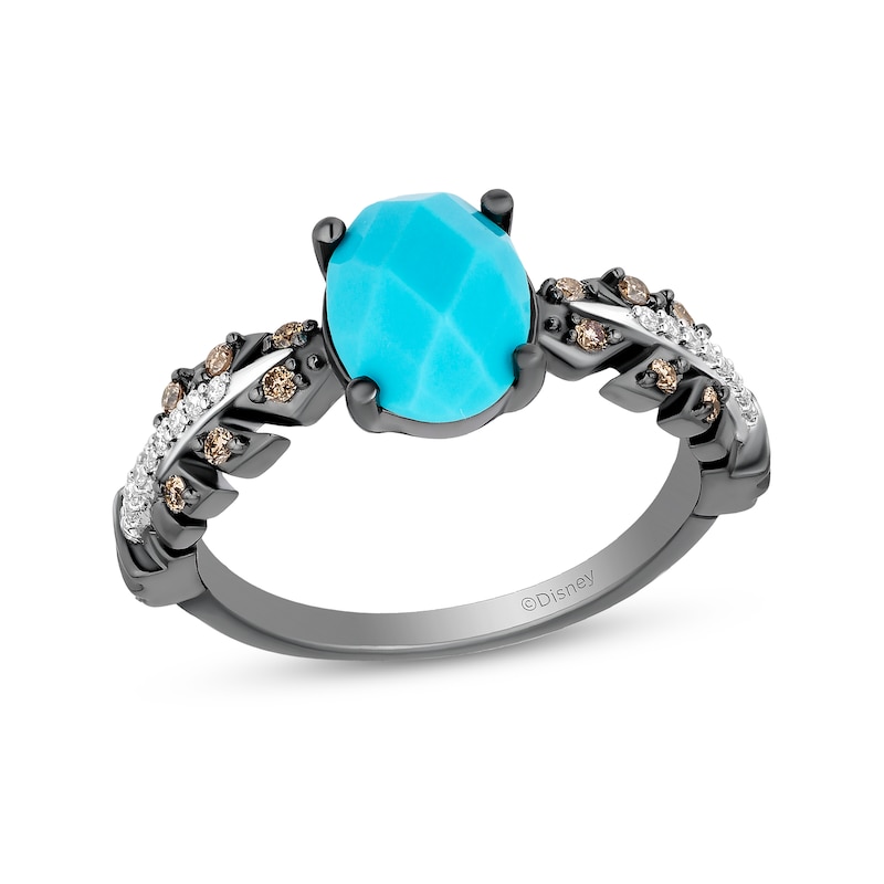 Main Image 1 of Enchanted Disney Pocahontas Oval Turquoise and 1/6 CT. T.W. Diamond Ring in Sterling Silver with Black Rhodium Plate