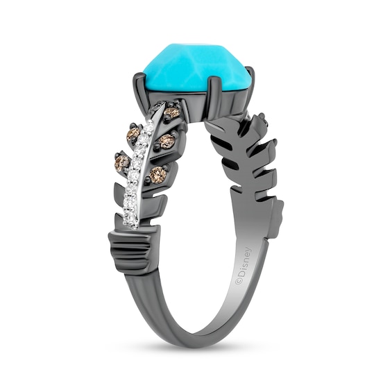 Enchanted Disney Pocahontas Oval Turquoise and 1/6 CT. T.w. Diamond Ring in Sterling Silver with Black Rhodium Plate