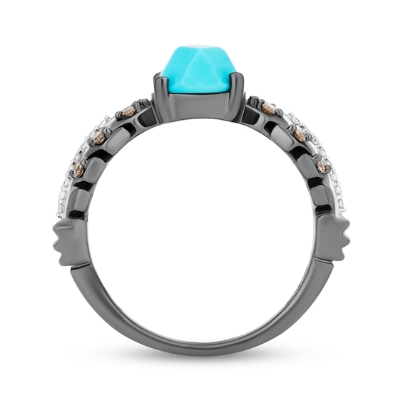 Enchanted Disney Pocahontas Oval Turquoise and 1/6 CT. T.w. Diamond Ring in Sterling Silver with Black Rhodium Plate