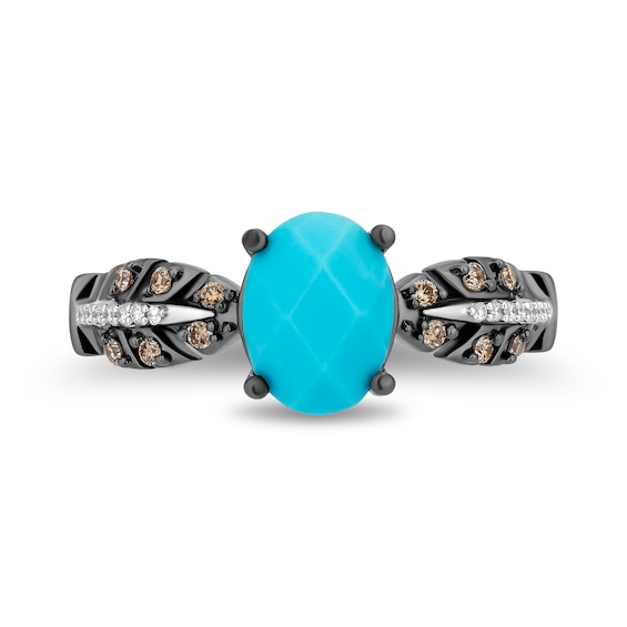 Enchanted Disney Pocahontas Oval Turquoise and 1/6 CT. T.w. Diamond Ring in Sterling Silver with Black Rhodium Plate