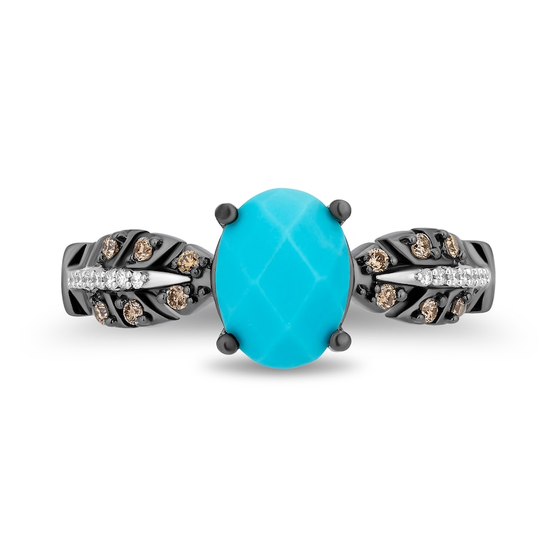 Main Image 4 of Enchanted Disney Pocahontas Oval Turquoise and 1/6 CT. T.W. Diamond Ring in Sterling Silver with Black Rhodium Plate
