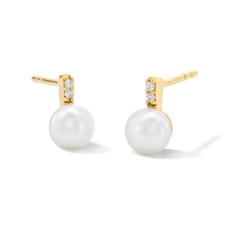 5.0mm Freshwater Cultured Pearl and Lab-Grown Diamond-Accent Drop Earrings in 10K Gold