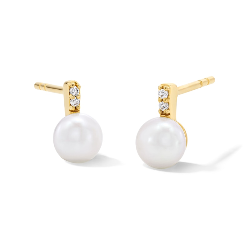 Main Image 1 of 5.0mm Freshwater Cultured Pearl and Lab-Grown Diamond-Accent Drop Earrings in 10K Gold