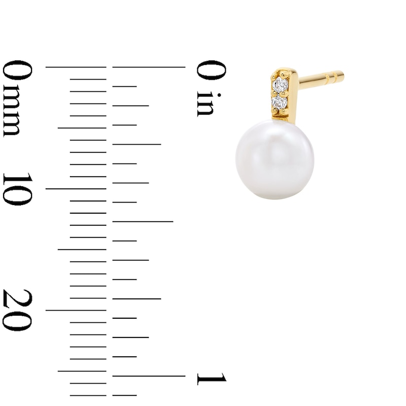 Main Image 3 of 5.0mm Freshwater Cultured Pearl and Lab-Grown Diamond-Accent Drop Earrings in 10K Gold