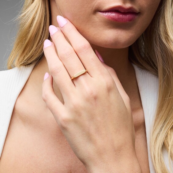 Flat Hex Signet Fashion Ring in Sterling Silver with 18K Gold Plate