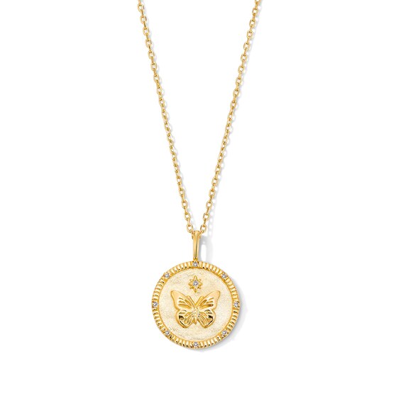 Lab-Grown Diamond-Accent Butterfly Medallion Pendant in Sterling Silver with 18K Gold Plate - 19"