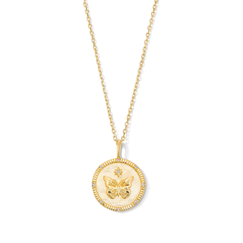 Main Image 1 of Lab-Grown Diamond-Accent Butterfly Medallion Pendant in Sterling Silver with 18K Gold Plate - 19"