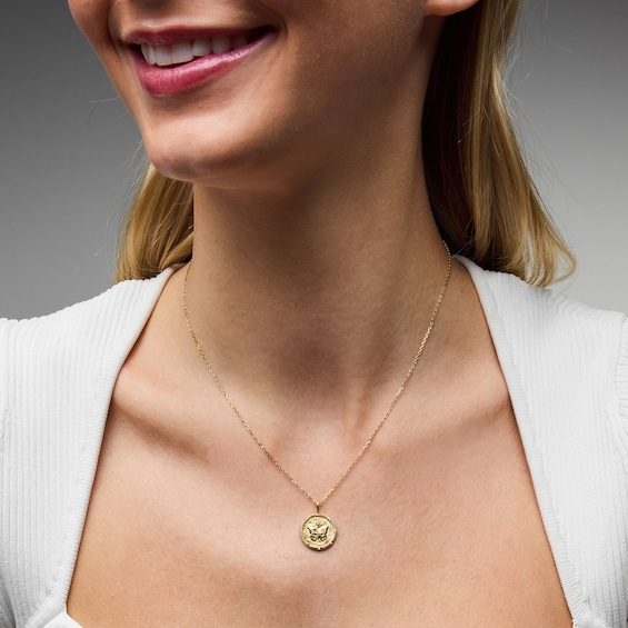 Lab-Grown Diamond-Accent Butterfly Medallion Pendant in Sterling Silver with 18K Gold Plate - 19"