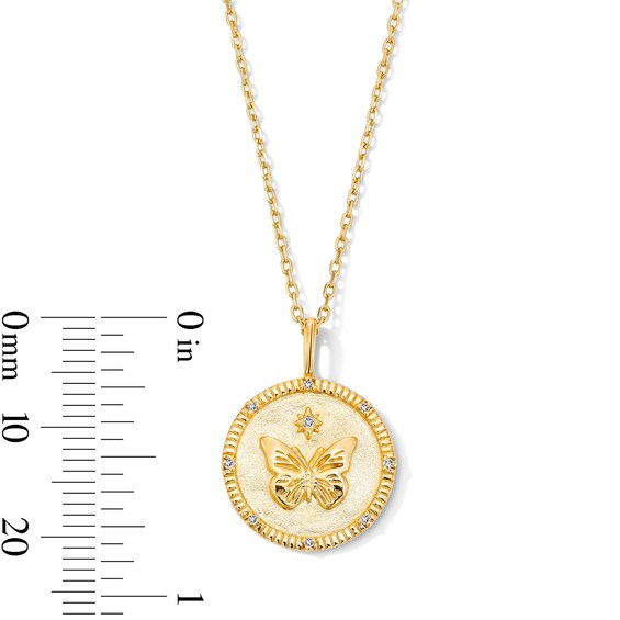 Lab-Grown Diamond-Accent Butterfly Medallion Pendant in Sterling Silver with 18K Gold Plate - 19"