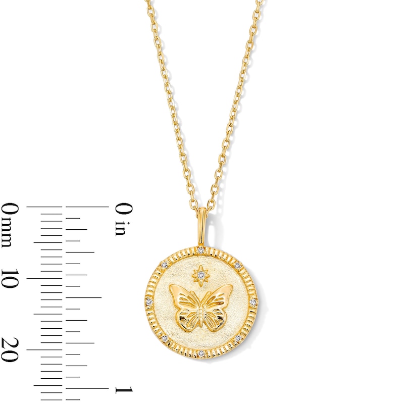 Main Image 6 of Lab-Grown Diamond-Accent Butterfly Medallion Pendant in Sterling Silver with 18K Gold Plate - 19"