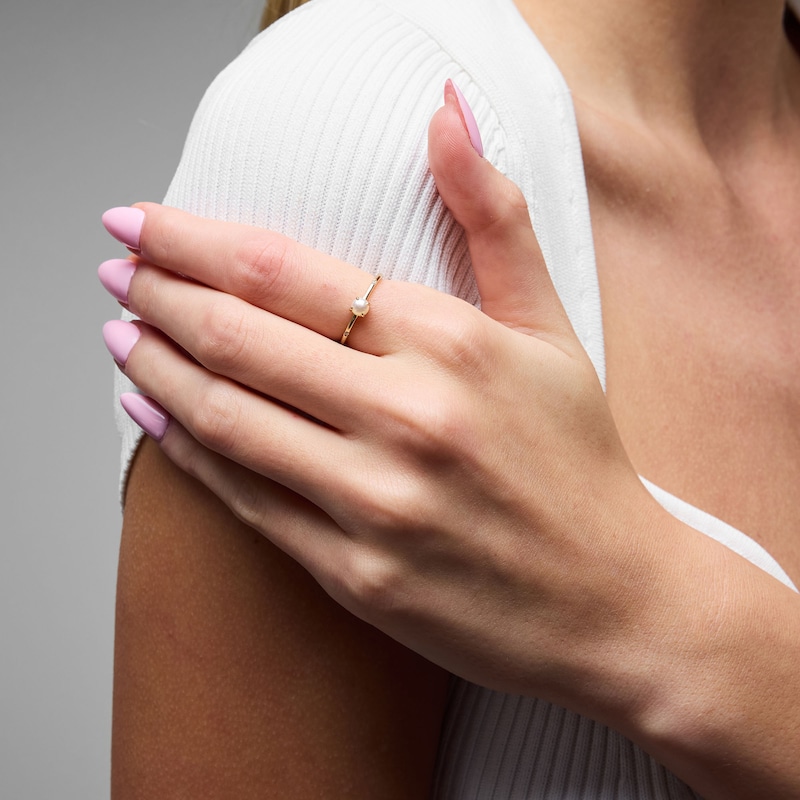 Main Image 2 of 4.0mm Freshwater Cultured Pearl and Lab-Grown Diamond-Accent Stackable Ring in 10K Gold (F/VS2)