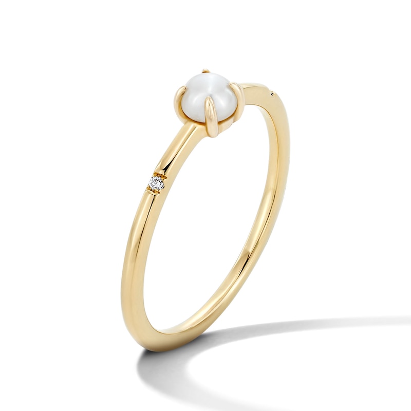 Main Image 4 of 4.0mm Freshwater Cultured Pearl and Lab-Grown Diamond-Accent Stackable Ring in 10K Gold (F/VS2)