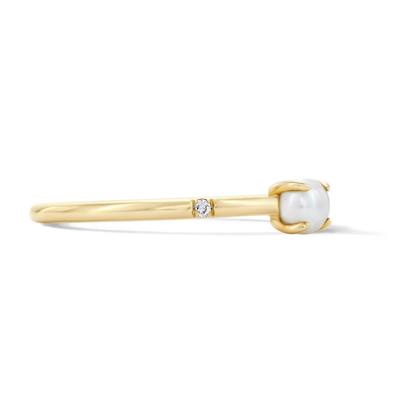 Main Image 5 of 4.0mm Freshwater Cultured Pearl and Lab-Grown Diamond-Accent Stackable Ring in 10K Gold (F/VS2)