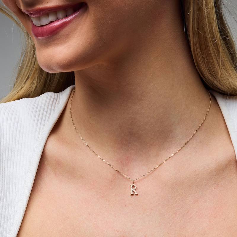 Main Image 2 of 1/20 CT. T.W. Lab-Grown Diamond Letter “R” Initial Pendant in 10K Gold (F/VS2)