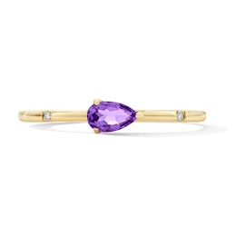 Pear-Shaped Amethyst and Lab-Grown Diamond-Accent Stackable Ring in 10K Gold (F/VS2)