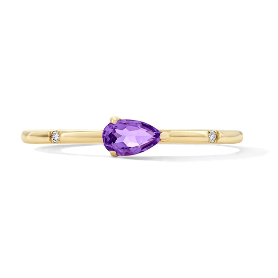 Pear-Shaped Amethyst and Lab-Grown Diamond-Accent Stackable Ring 10K Gold (F/Vs2)