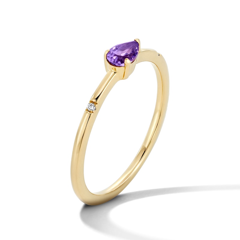 Main Image 4 of Pear-Shaped Amethyst and Lab-Grown Diamond-Accent Stackable Ring in 10K Gold (F/VS2)