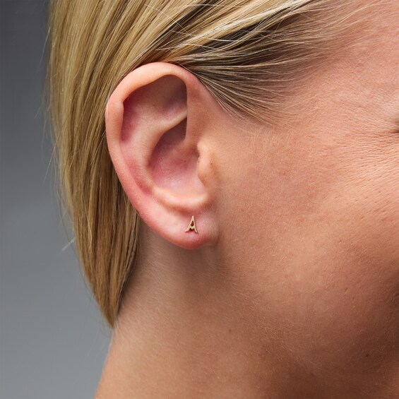 "A" Initial Single Cartilage Stud Earring in 14K Gold