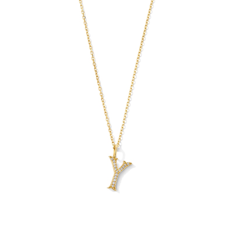 Main Image 1 of Lab-Grown Diamond-Accent Letter “Y” Initial Pendant in 10K Gold (F/VS2)