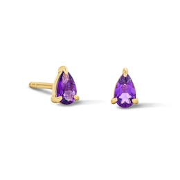 Pear-Shaped Amethyst Solitaire Stud Earrings in 10K Gold