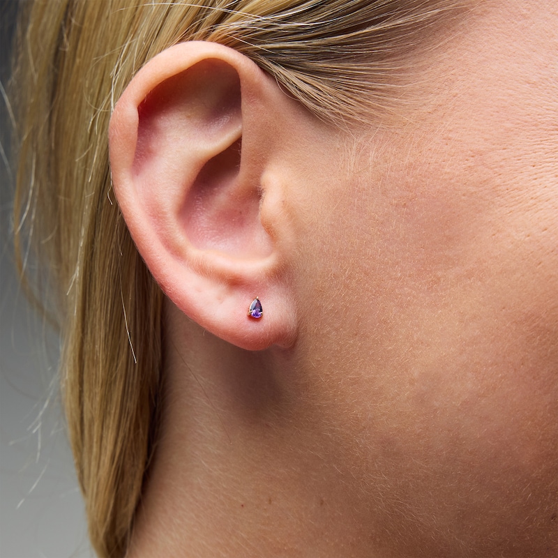 Main Image 2 of Pear-Shaped Amethyst Solitaire Stud Earrings in 10K Gold
