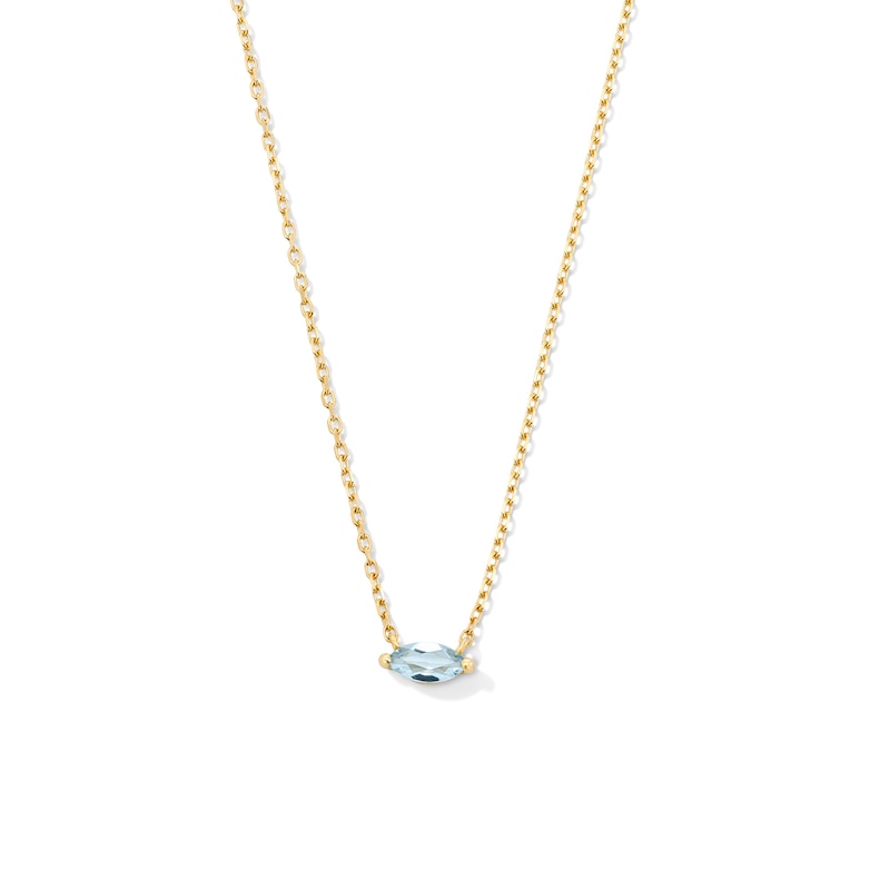 Main Image 1 of Marquise-Cut Aquamarine Solitaire Necklace in 10K Gold