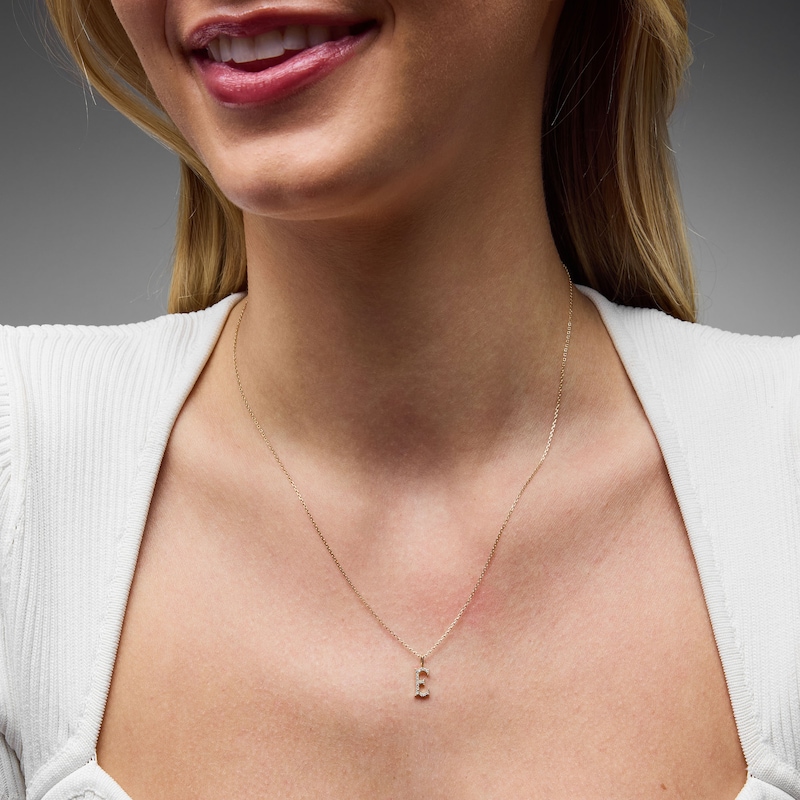 Main Image 2 of 1/20 CT. T.W. Lab-Grown Diamond Letter “E” Initial Pendant in 10K Gold (F/VS2)