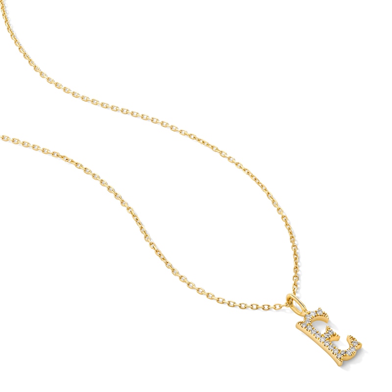Main Image 3 of 1/20 CT. T.W. Lab-Grown Diamond Letter “E” Initial Pendant in 10K Gold (F/VS2)