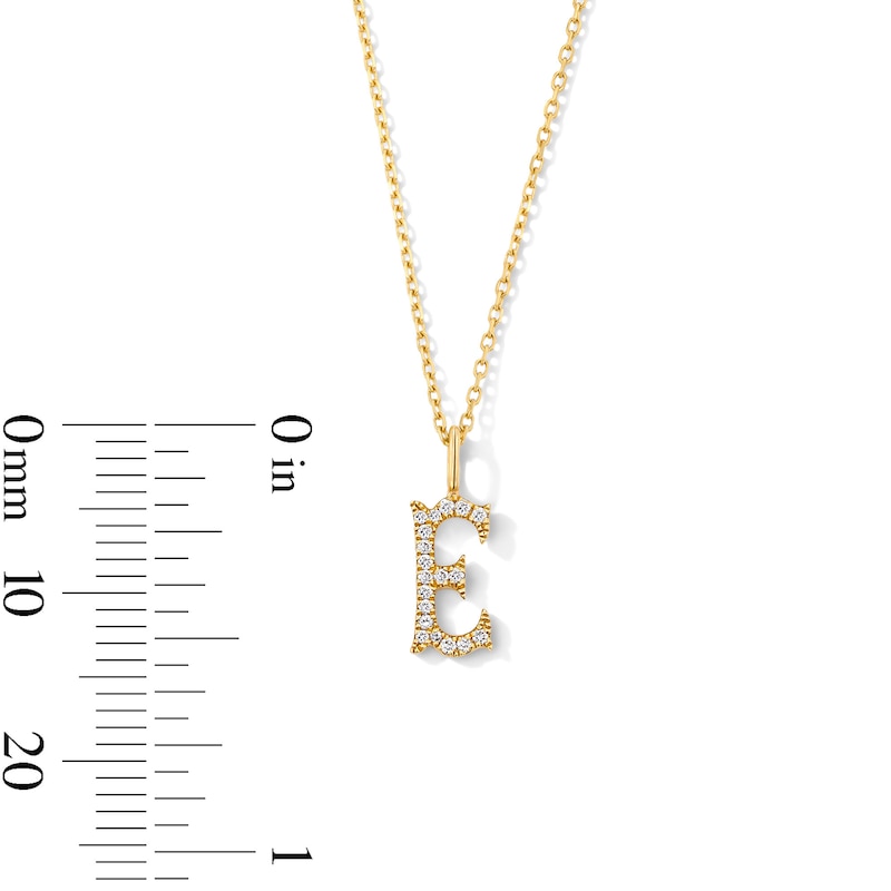 Main Image 5 of 1/20 CT. T.W. Lab-Grown Diamond Letter “E” Initial Pendant in 10K Gold (F/VS2)
