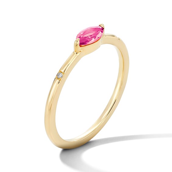 Marquise-Cut Pink Tourmaline and Lab-Grown Diamond Stackable Ring in 10K Gold (F/Vs2)