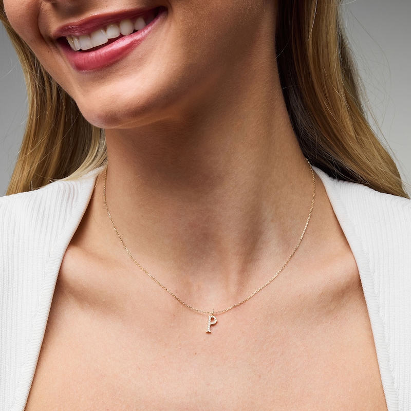 Main Image 2 of 1/20 CT. T.W. Lab-Grown Diamond Letter “P” Initial Pendant in 10K Gold (F/VS2)