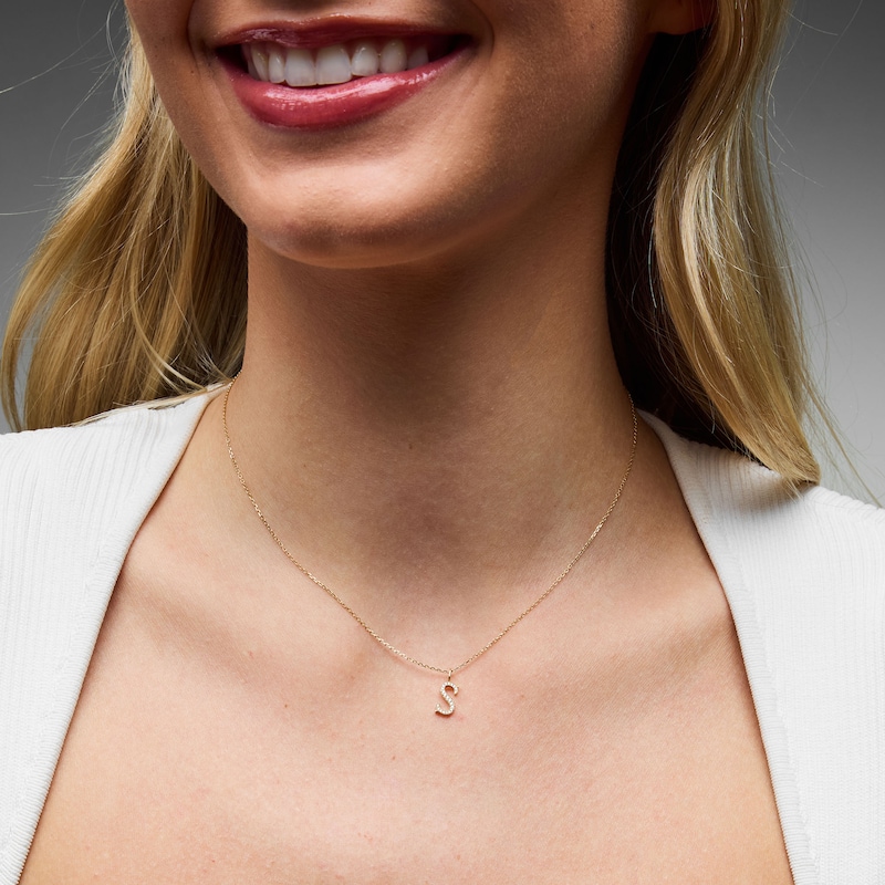 Main Image 2 of 1/20 CT. T.W. Lab-Grown Diamond Letter “S” Initial Pendant in 10K Gold (F/VS2)