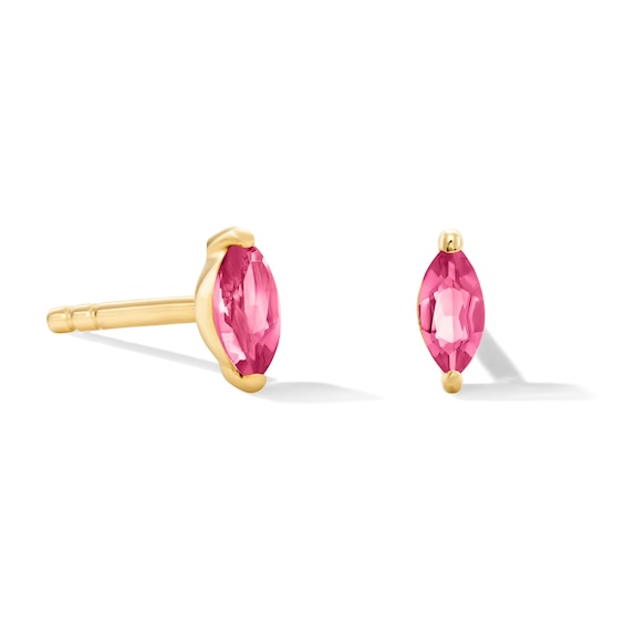 Marquise-Cut Pink Tourmaline Solitaire Stud Earrings in 10K Gold